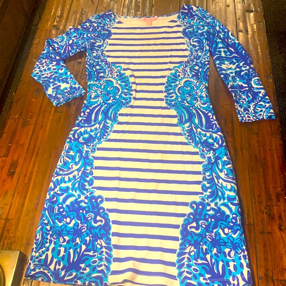 Lilly Pulitzer Nila Blue & White 3/4 Sleeve Dress - Size XXS